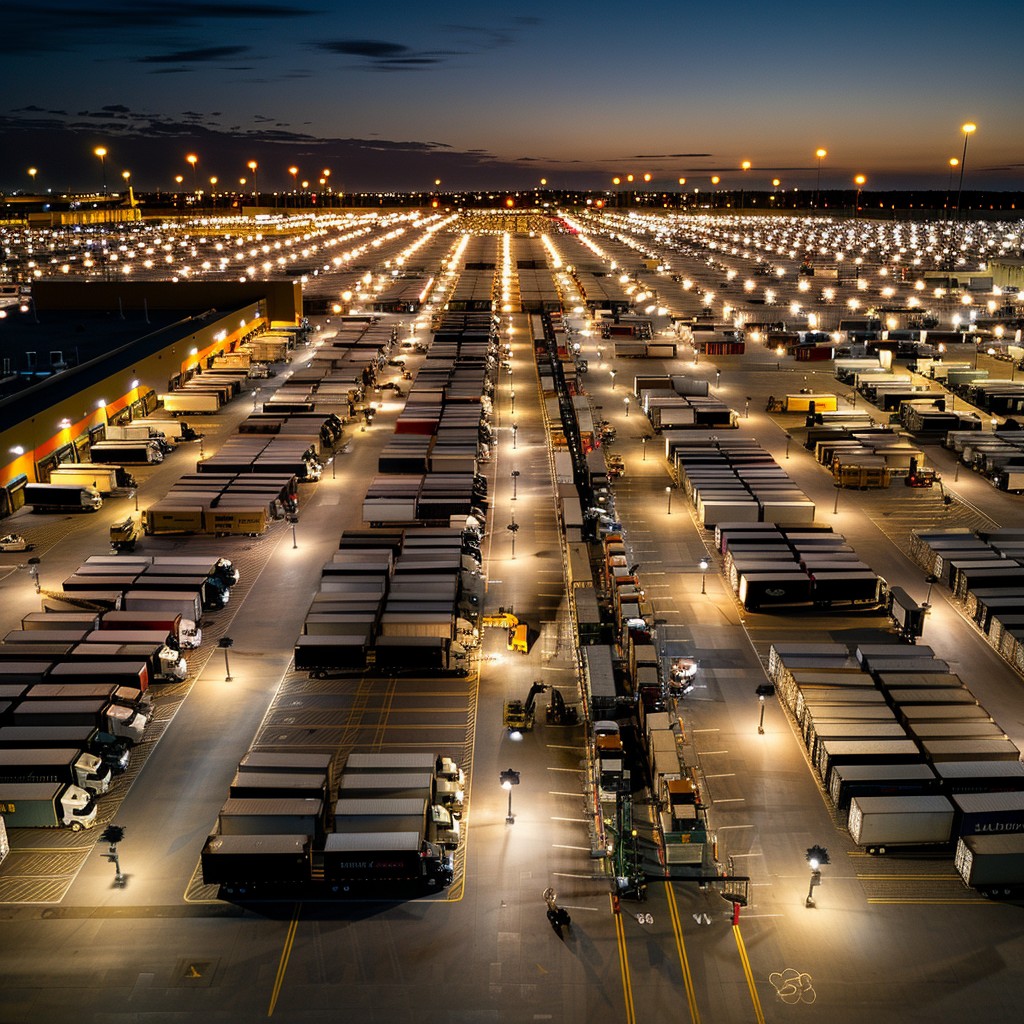 Stockcake illuminated truck depot 1753120995